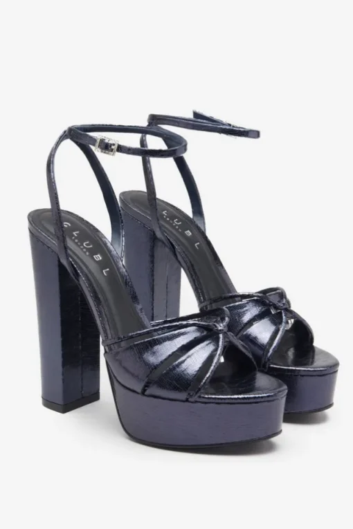 Bold Soul | Navy Strappy Heeled Platform Sandals With Diamante Buckles