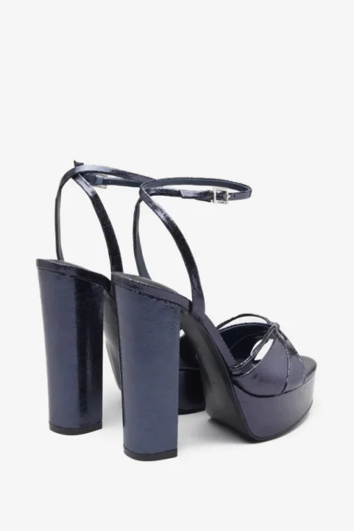 Bold Soul | Navy Strappy Heeled Platform Sandals With Diamante Buckles