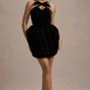 Bonet | Black Strappy Structured Velvet Mini Dress With Bow Detail
