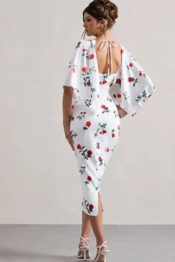 Bonita | Rose Print Cape-Sleeve Midi Dress