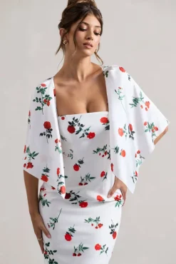 Bonita | Rose Print Cape-Sleeve Midi Dress