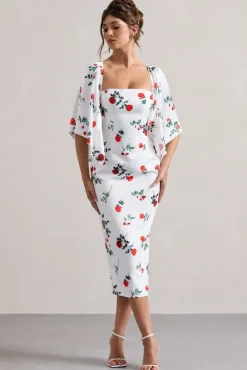 Bonita | Rose Print Cape-Sleeve Midi Dress