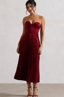 Bordeaux | Berry Satin Corset Style Midi Dress