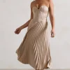 Bordeaux | Champagne Satin Corset Style Midi Dress