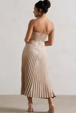 Bordeaux | Champagne Satin Corset Style Midi Dress