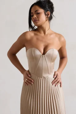 Bordeaux | Champagne Satin Corset Style Midi Dress