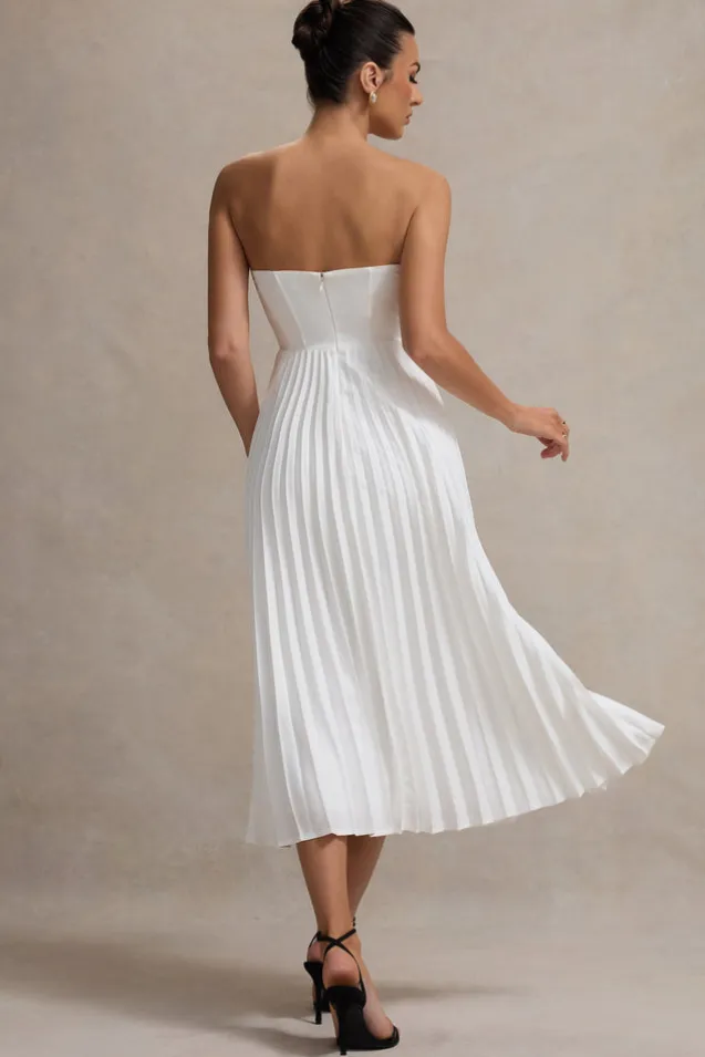 Bordeaux | Cream Satin Corset Style Midi Dress