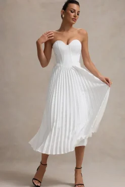 Bordeaux | Cream Satin Corset Style Midi Dress