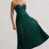 Bordeaux | Green Satin Corset Style Midi Dress
