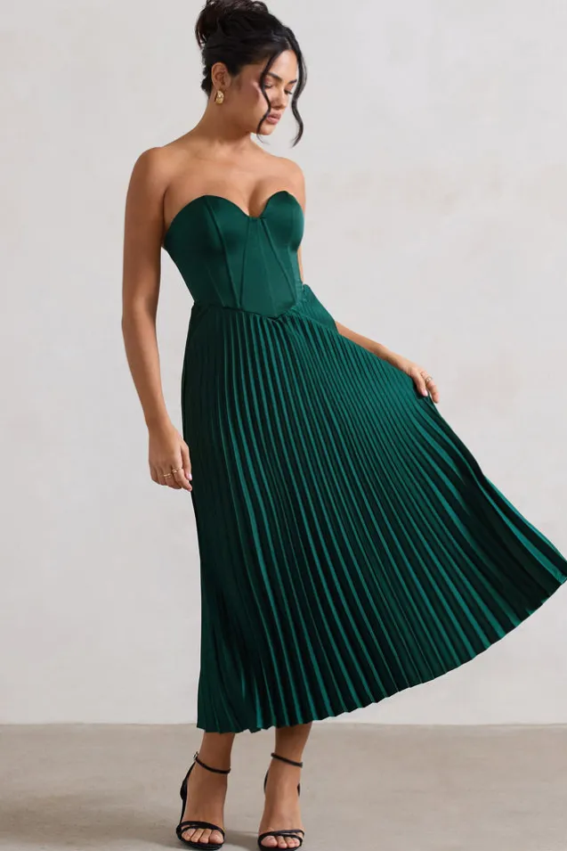 Bordeaux | Green Satin Corset Style Midi Dress
