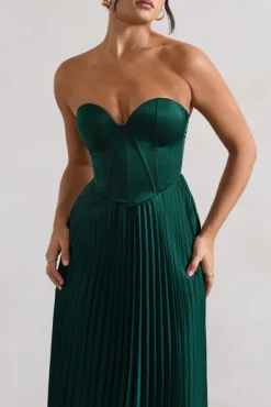 Bordeaux | Green Satin Corset Style Midi Dress