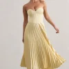Bordeaux | Lemon Satin Corset Style Midi Dress