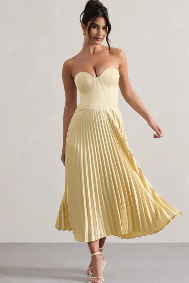 Bordeaux | Lemon Satin Corset Style Midi Dress