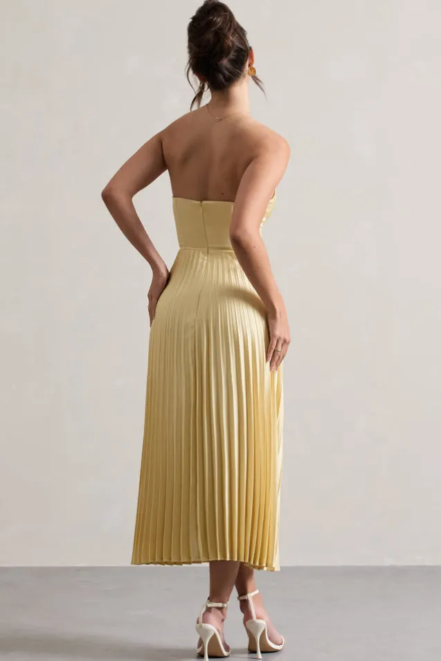 Bordeaux | Lemon Satin Corset Style Midi Dress