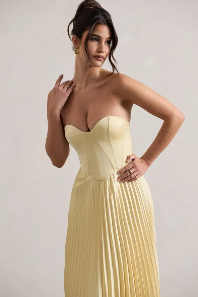 Bordeaux | Lemon Satin Corset Style Midi Dress