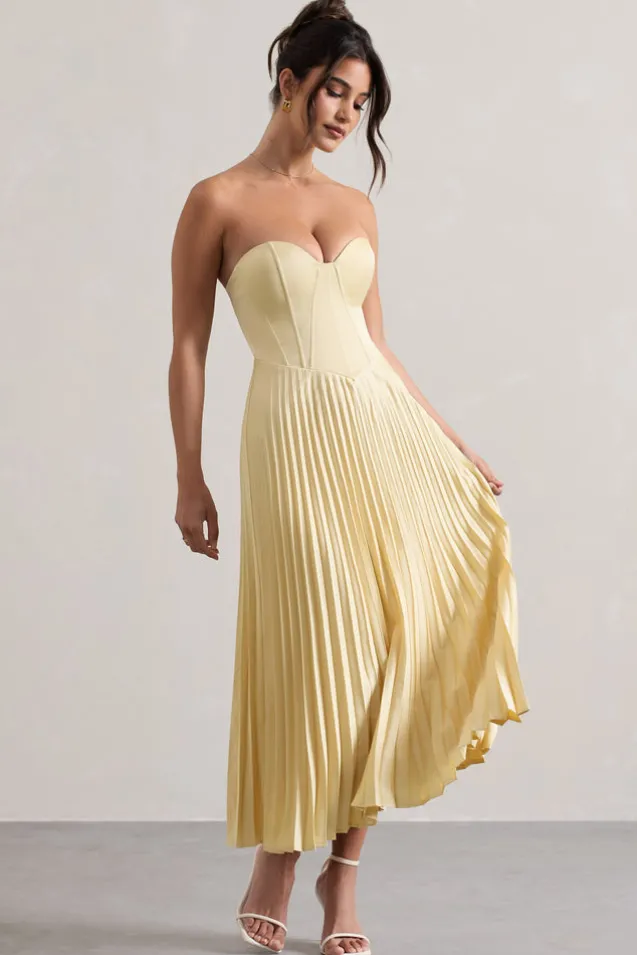 Bordeaux | Lemon Satin Corset Style Midi Dress