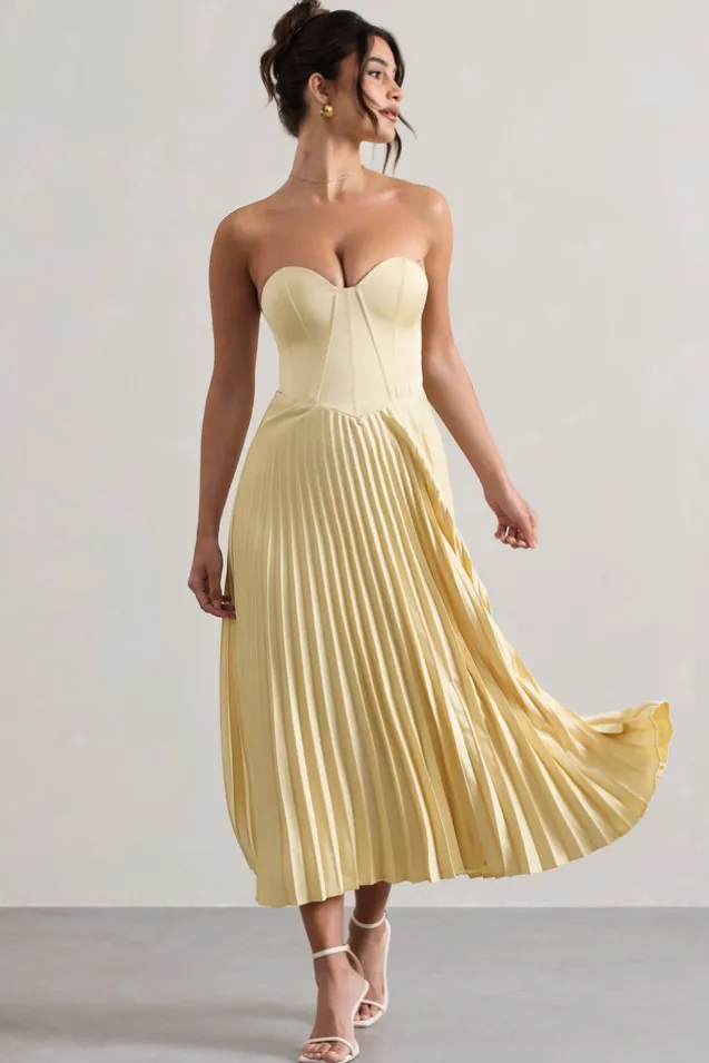 Bordeaux | Lemon Satin Corset Style Midi Dress