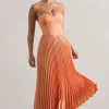 Bordeaux | Peach Satin Corset Style Midi Dress