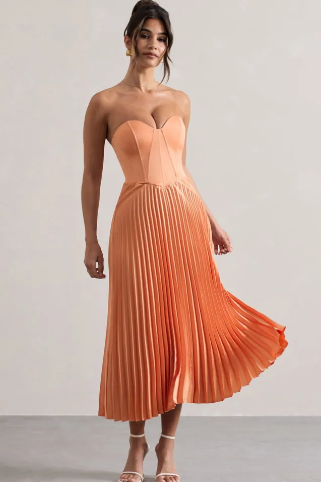 Bordeaux | Peach Satin Corset Style Midi Dress