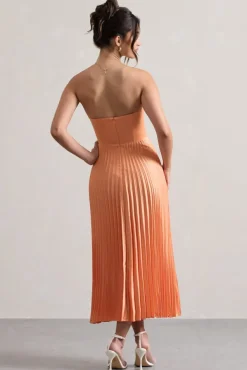 Bordeaux | Peach Satin Corset Style Midi Dress
