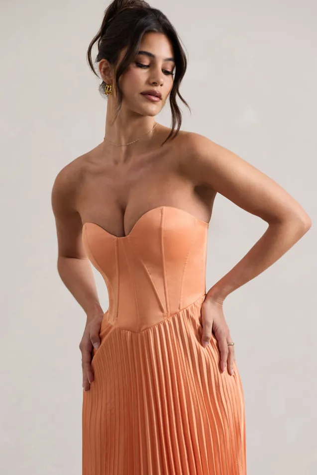Bordeaux | Peach Satin Corset Style Midi Dress