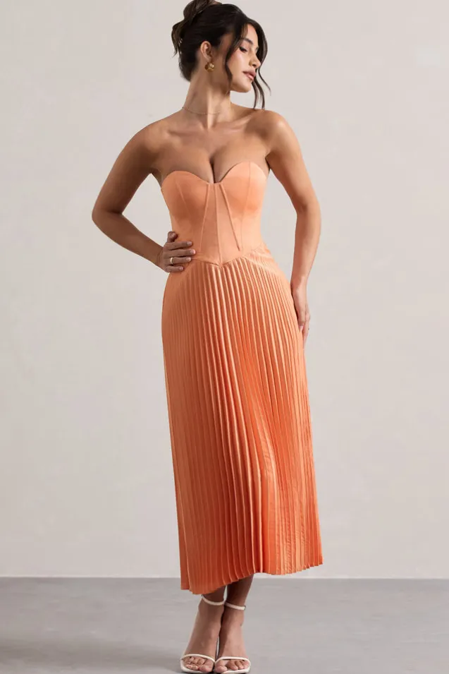 Bordeaux | Peach Satin Corset Style Midi Dress