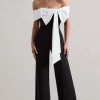 Bower | Black Bardot Straight-Leg Jumpsuit With Bow
