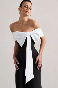 Bower | Black Bardot Straight-Leg Jumpsuit With Bow