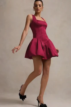 Bramble | Port Satin Square-Neck Puffball Mini Dress
