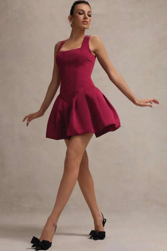 Bramble | Port Satin Square-Neck Puffball Mini Dress