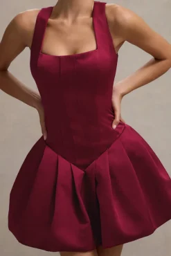 Bramble | Port Satin Square-Neck Puffball Mini Dress