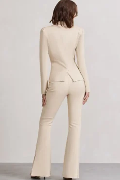 Brianca | Stone High-Waisted Split Wide-Leg Trousers