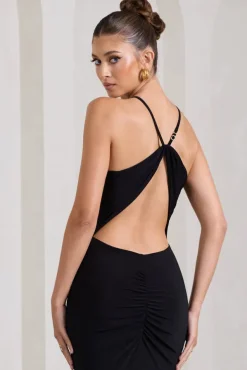 Brianna | Black Sleeveless Halter-Neck Open-Back Maxi Dress