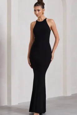 Brianna | Black Sleeveless Halter-Neck Open-Back Maxi Dress