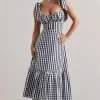 Brighton | Black u0026 White Gingham Sweetheart Midi Dress
