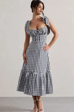 Brighton | Black u0026 White Gingham Sweetheart Midi Dress
