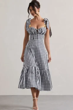 Brighton | Black u0026 White Gingham Sweetheart Midi Dress