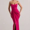 Brigitte | Hot Pink Strapless Corset Wrap Maxi Dress