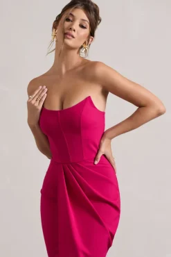 Brigitte | Hot Pink Strapless Corset Wrap Maxi Dress
