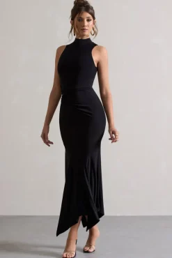 Brionna | Black High-Neck Twist Maxi Dress