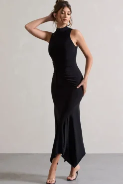 Brionna | Black High-Neck Twist Maxi Dress