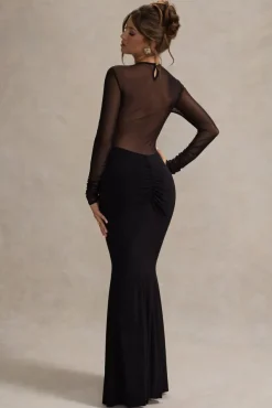 Brittany | Black Mesh Insert Maxi Dress