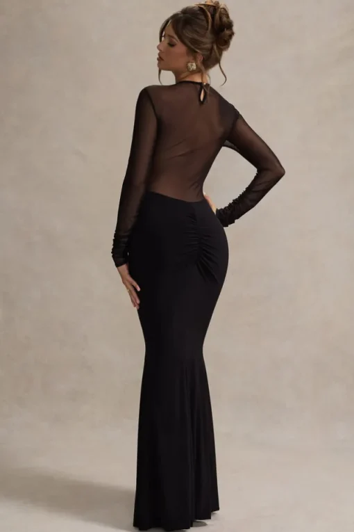 Brittany | Black Mesh Insert Maxi Dress