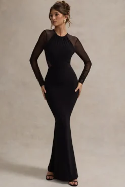 Brittany | Black Mesh Insert Maxi Dress