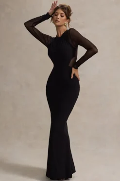Brittany | Black Mesh Insert Maxi Dress
