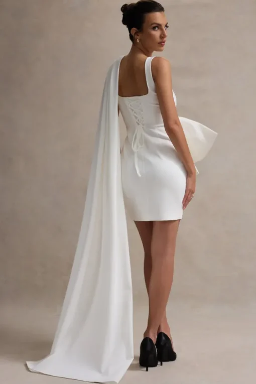 Brulee | Cream Scoop-Neck Sash Mini Dress With Bow