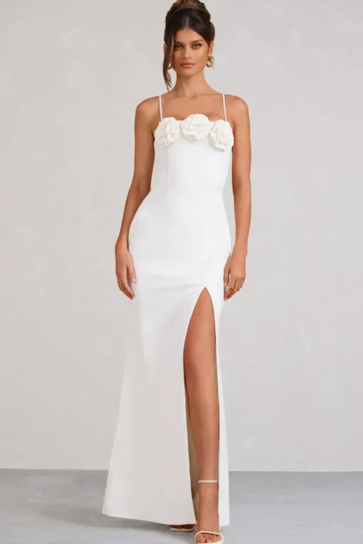 Buttercup | White Strappy Floral Split Maxi Dress