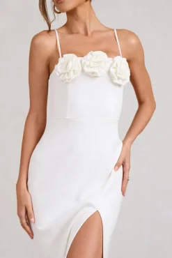 Buttercup | White Strappy Floral Split Maxi Dress
