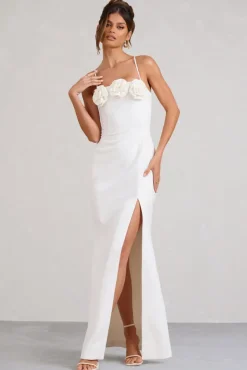 Buttercup | White Strappy Floral Split Maxi Dress