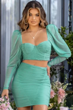 Butterfly | Duck Egg Puff Sleeve Ruched Crop Top